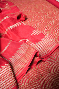 Handwoven Red Banarasi Crepe Georgette Silk Saree