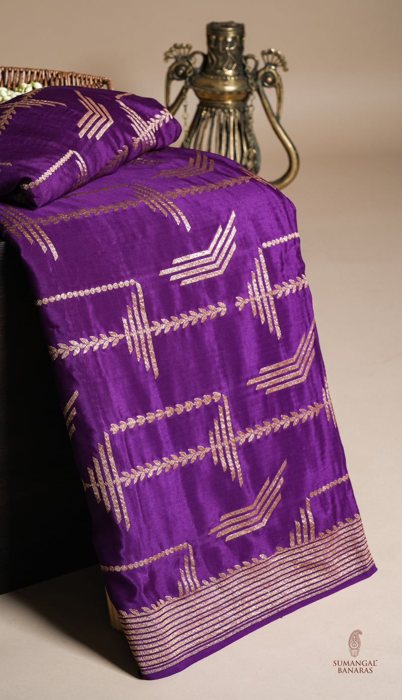 Handwoven Purple Banarasi Crepe Georgette Silk Saree