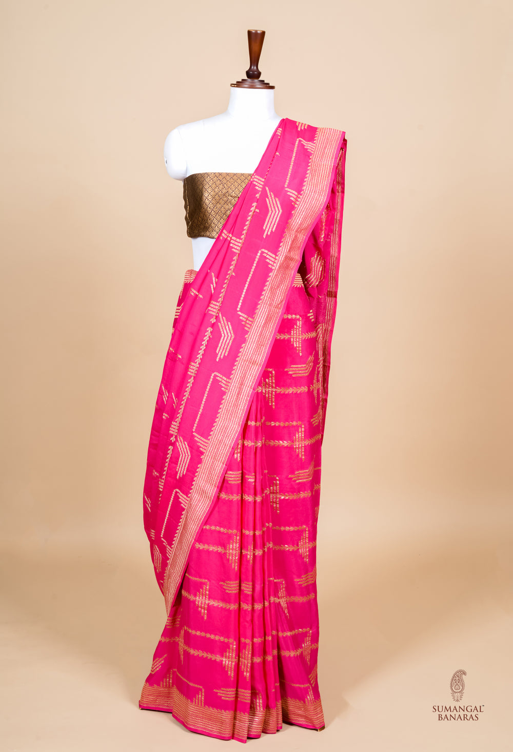 Handwoven Pink Banarasi Crepe  Georgette Saree