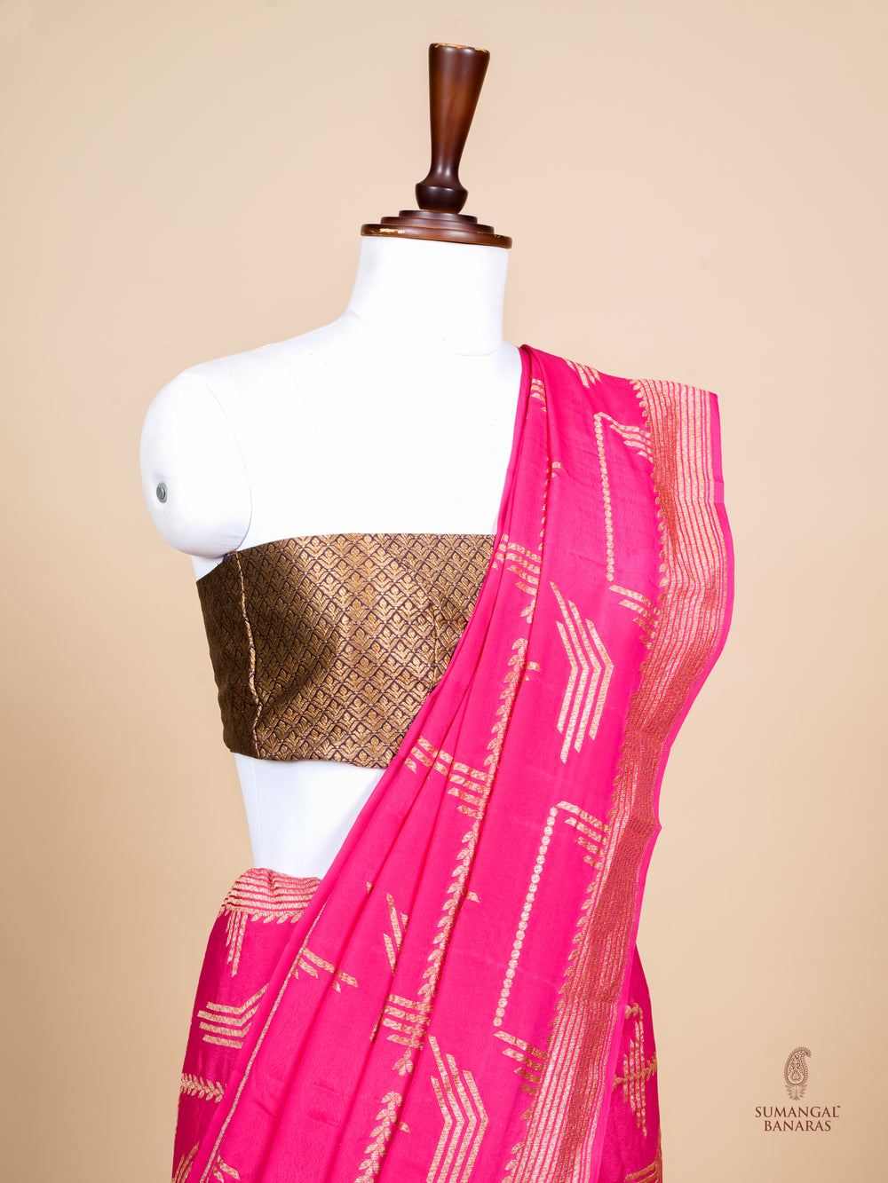 Handwoven Pink Banarasi Crepe  Georgette Saree