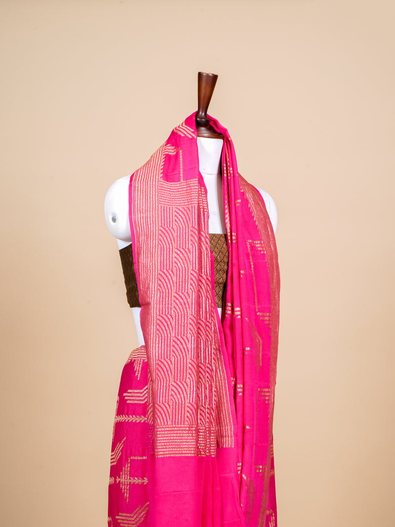 Handwoven Pink Banarasi Crepe  Georgette Saree