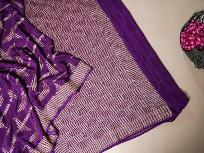 Handwoven Purple Banarasi Crepe Georgette Silk Saree