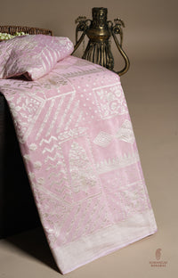 Handwoven Pastel Pink Banarasi Crepe Georgette Silk Saree