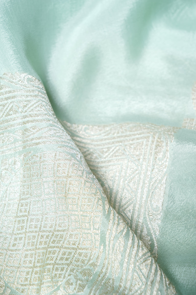 Handwoven Pastel Green Banarasi Crepe Georgette Silk Saree