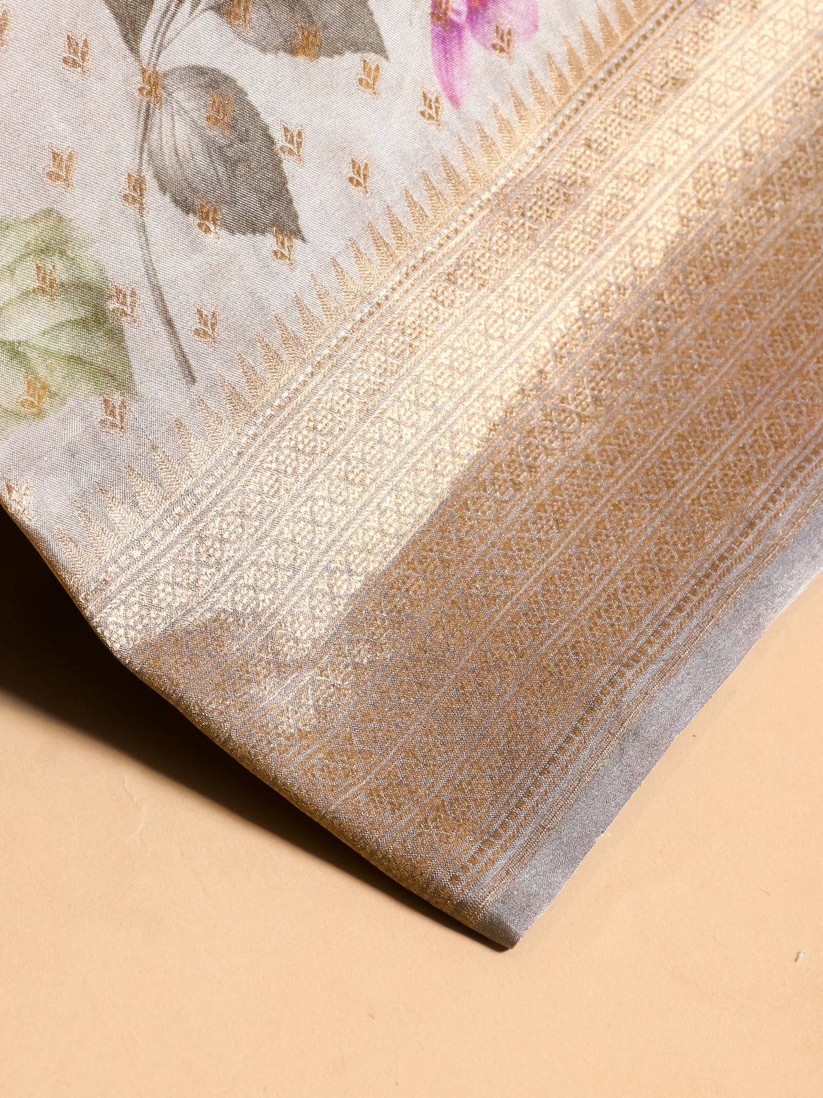 Handwoven Grey Banarasi Tissue Silk Saree