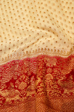 Handwoven Off White Banarasi Crepe Georgette Saree
