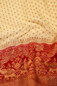 Handwoven Off White Banarasi Crepe Georgette Saree