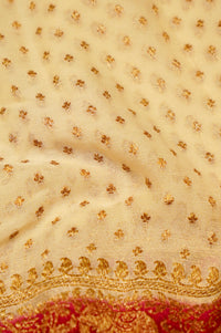 Handwoven Off White Banarasi Crepe Georgette Saree