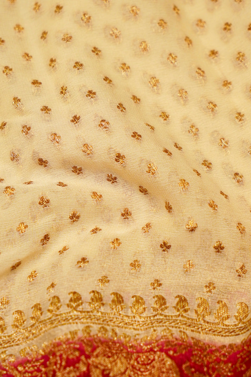 Handwoven Off White Banarasi Crepe Georgette Saree