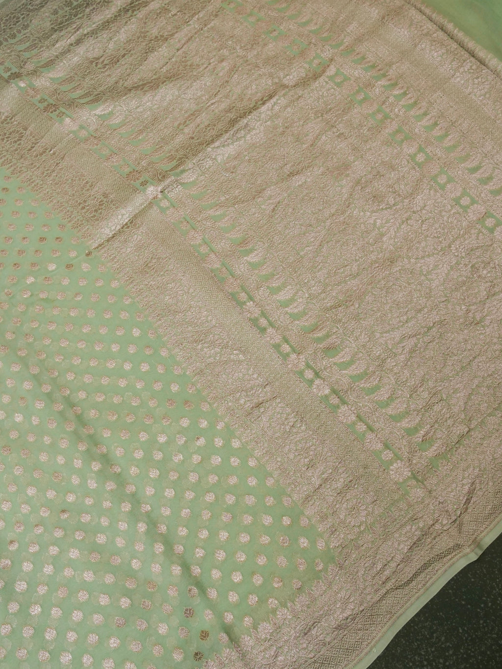 Handwoven Pastel Green Banarasi Khaddi Georgette Saree