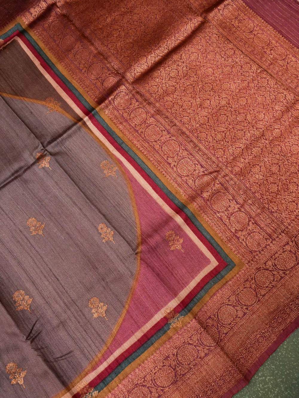 Handwoven Brown Banarasi Tussar Silk Saree