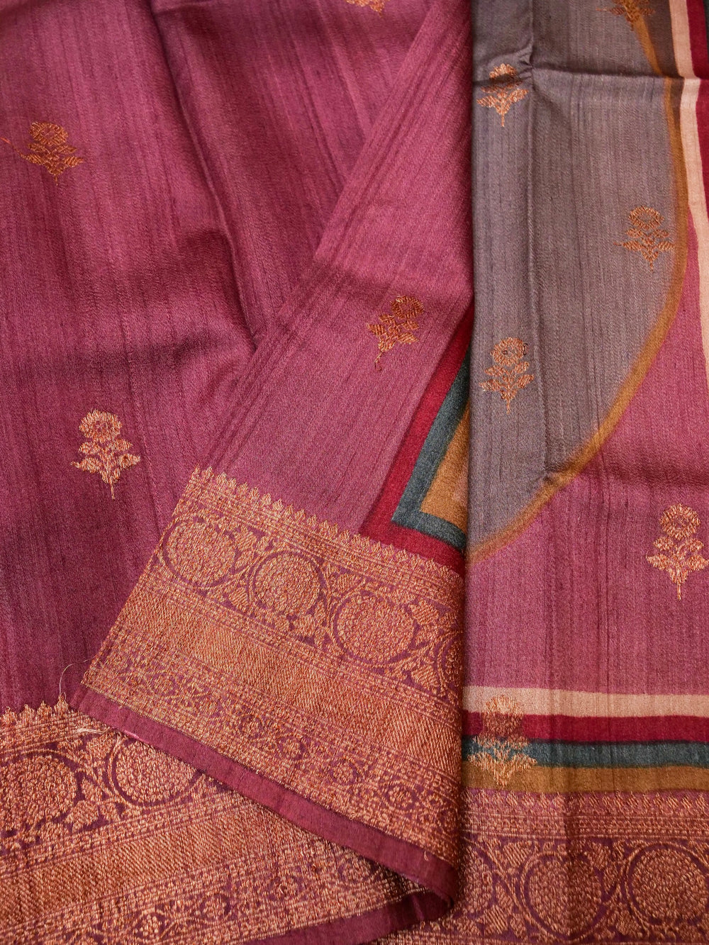 Handwoven Brown Banarasi Tussar Silk Saree