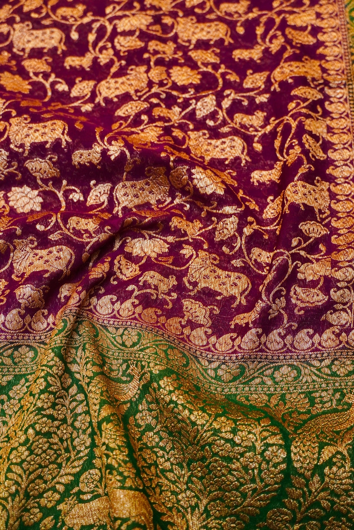 Handwoven Wine Banarasi Khaddi Georgette Saree