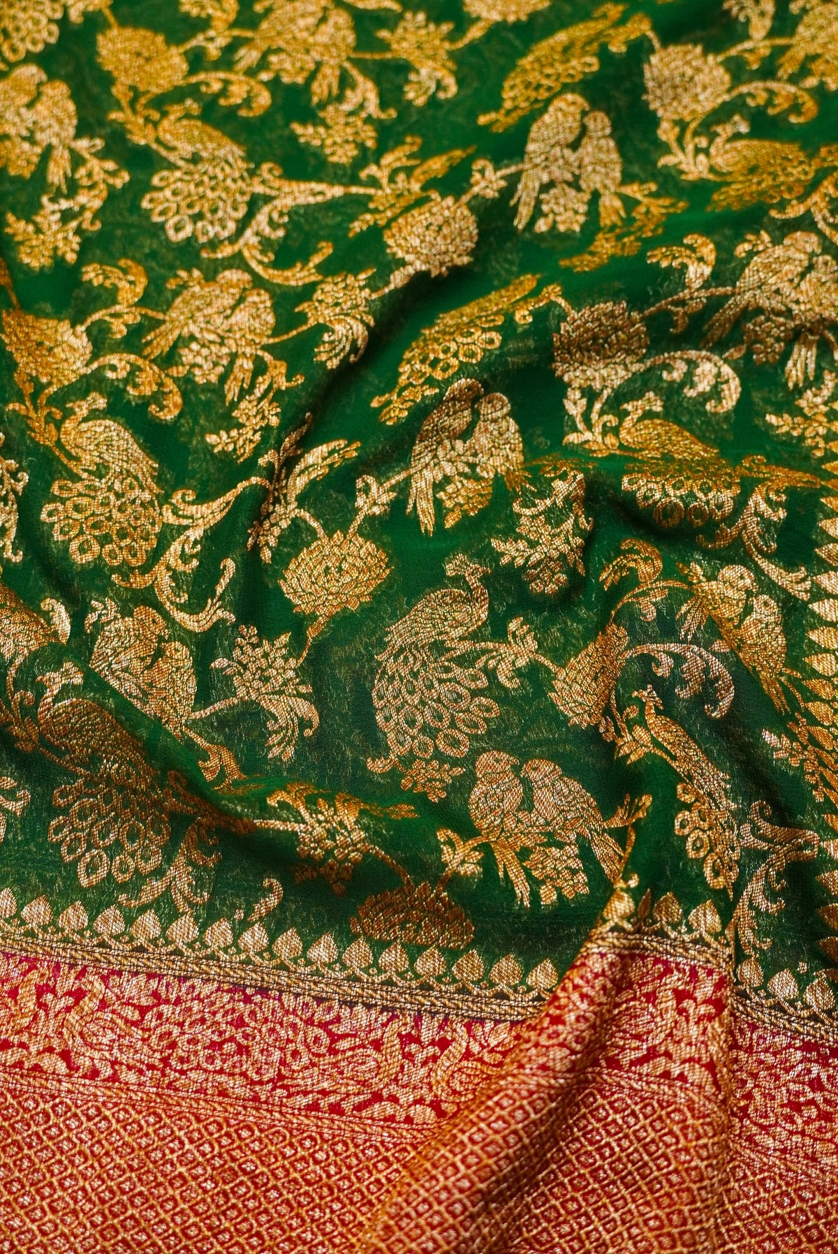 Handwoven Bottle Green Banarasi Khaddi Georgette Saree