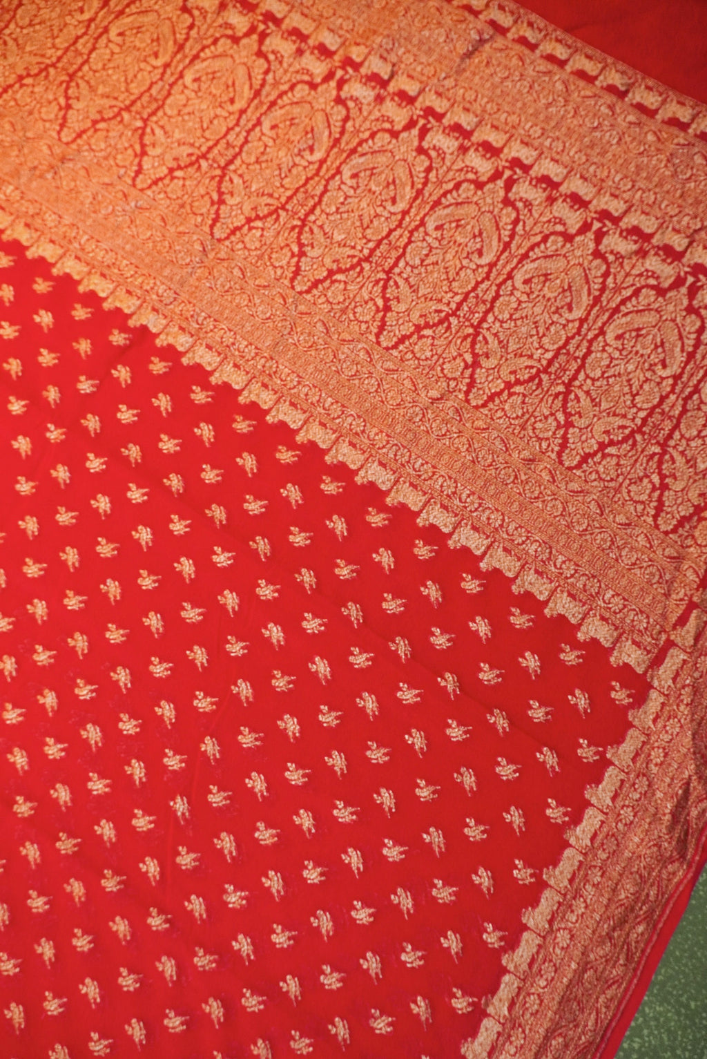 Handwoven Sindoori Red Banarasi Khaddi Georgette Saree