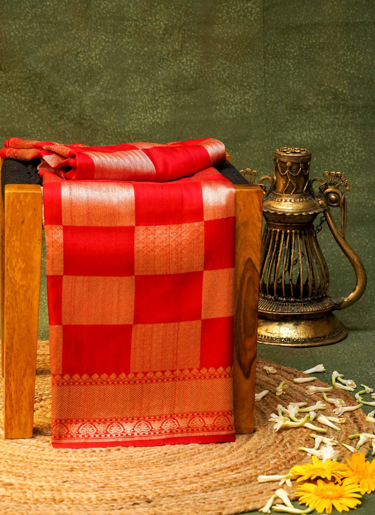 Handwoven Red Banarasi Tussar Silk Saree