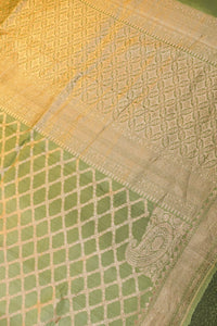 Handwoven Pastel Green Banarasi Tussar Silk Saree