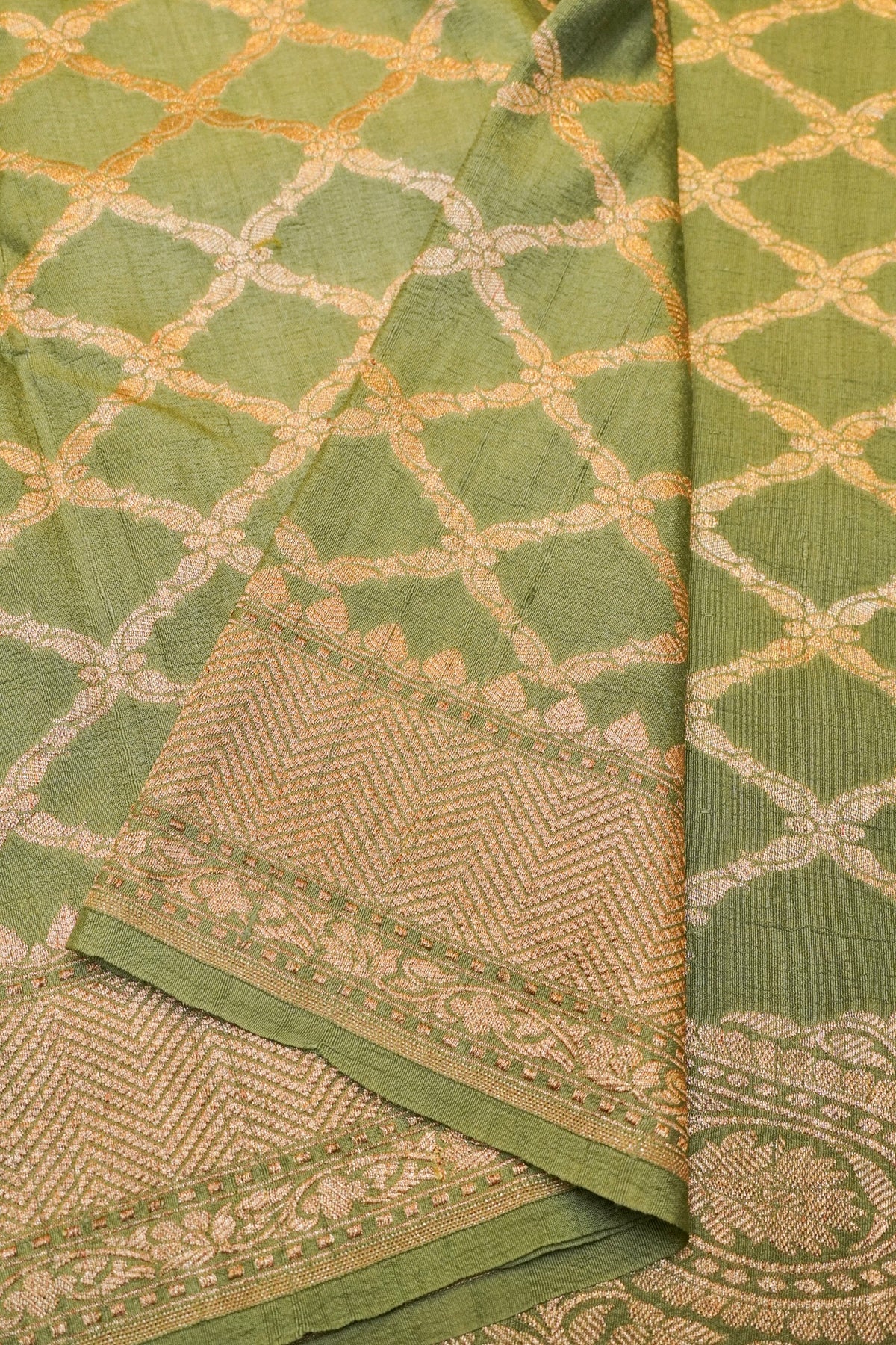 Handwoven Pastel Green Banarasi Tussar Silk Saree