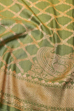 Handwoven Pastel Green Banarasi Tussar Silk Saree