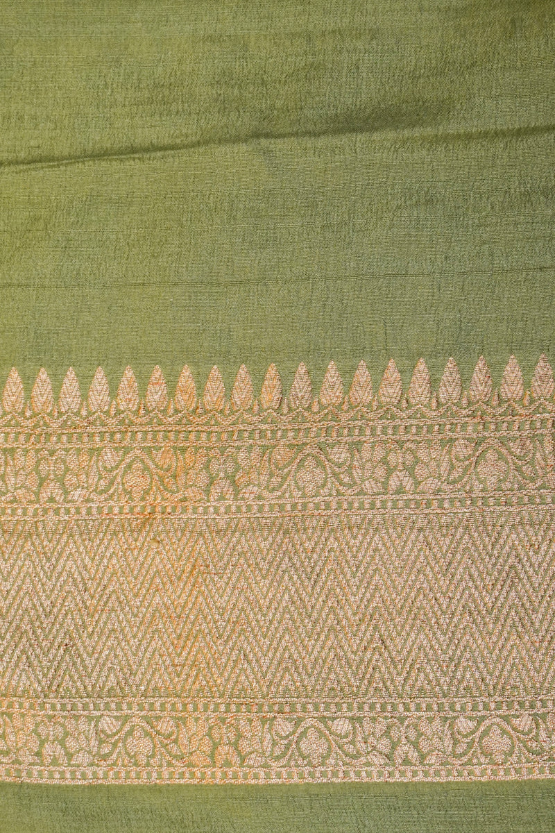 Handwoven Pastel Green Banarasi Tussar Silk Saree