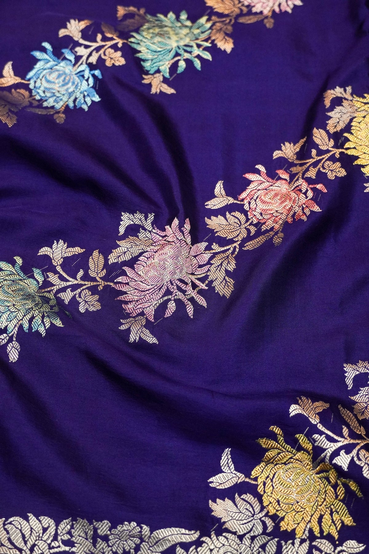 Handwoven Violet Banarasi Katan Silk Saree