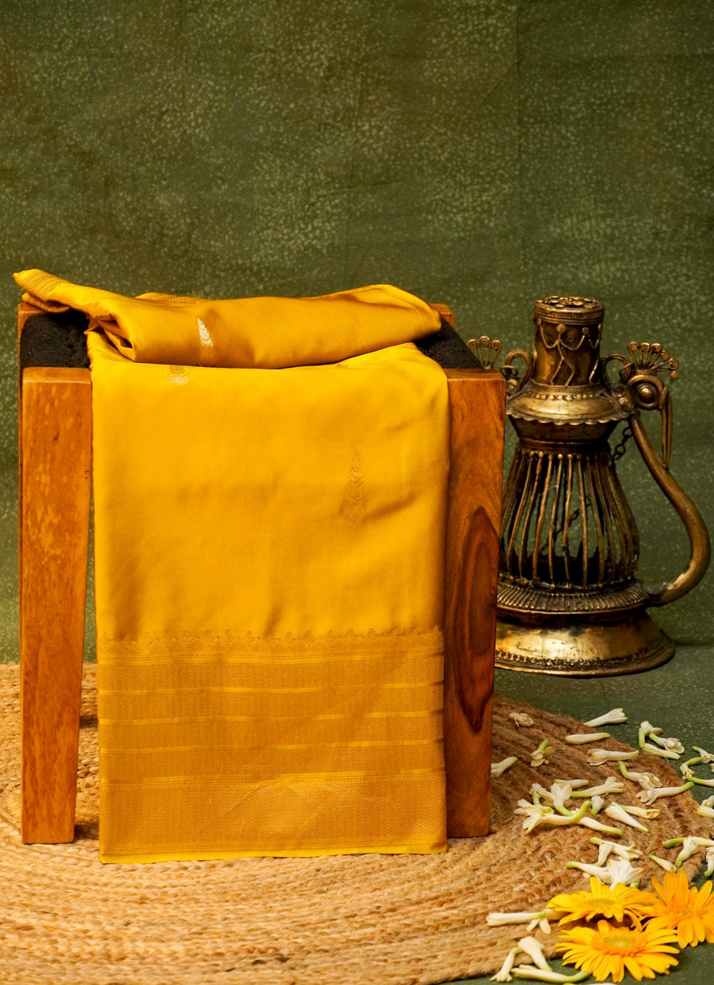 Handwoven Mustard Yellow Banarasi Mashru Silk Saree