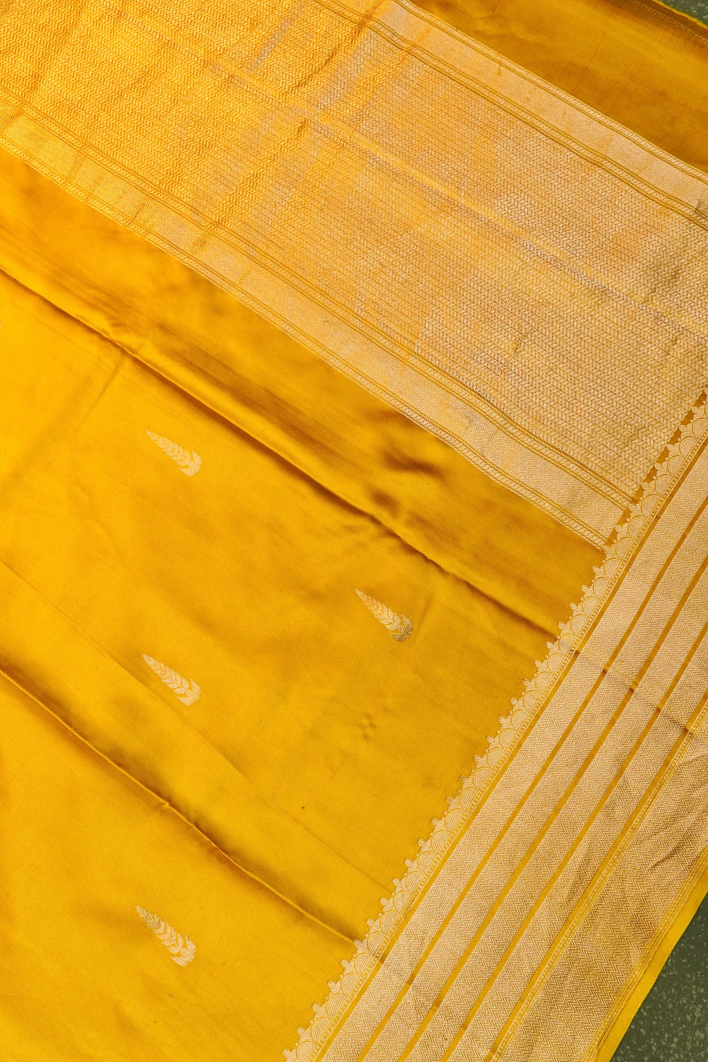 Handwoven Mustard Yellow Banarasi Mashru Silk Saree