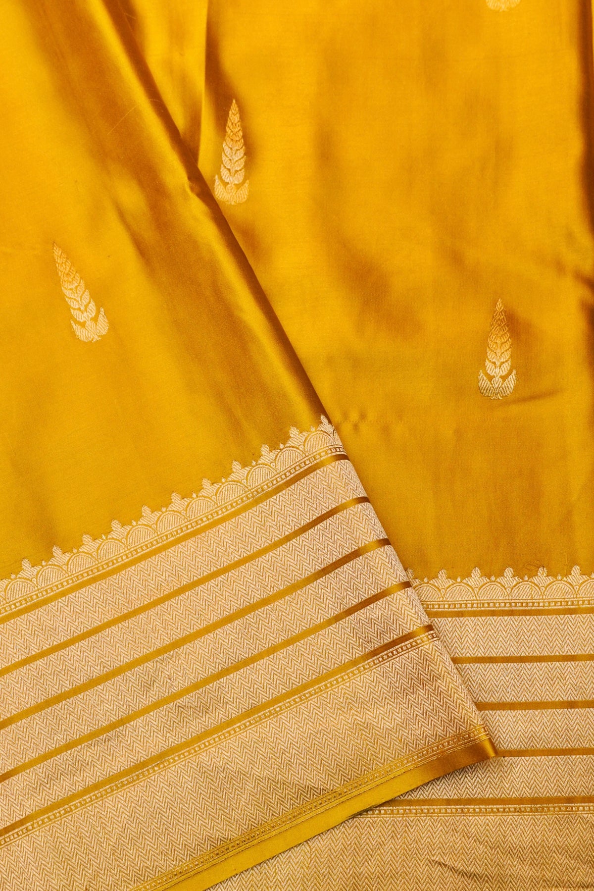 Handwoven Mustard Yellow Banarasi Mashru Silk Saree