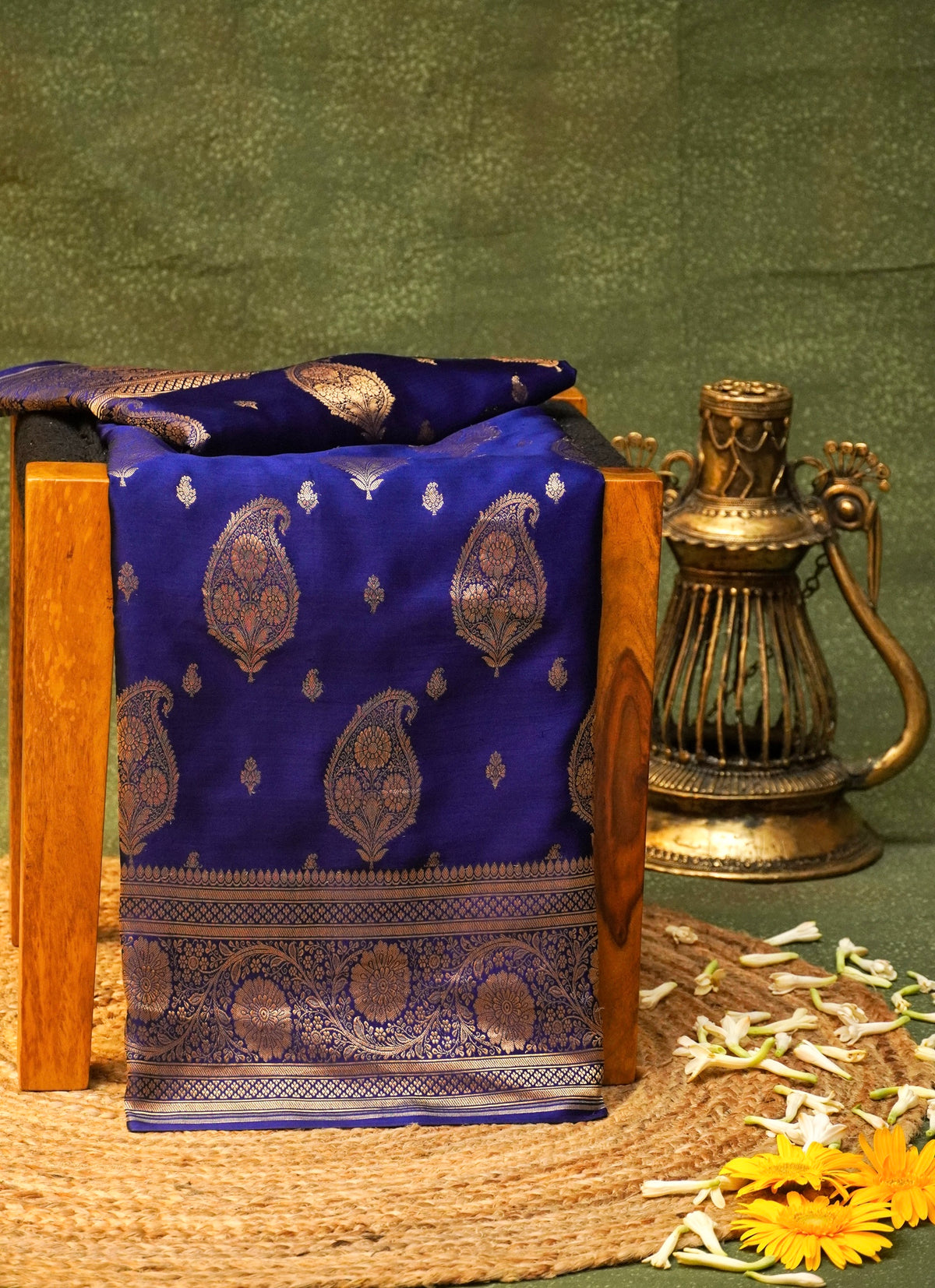 Handwoven Blue Banarasi Mashru Silk Saree