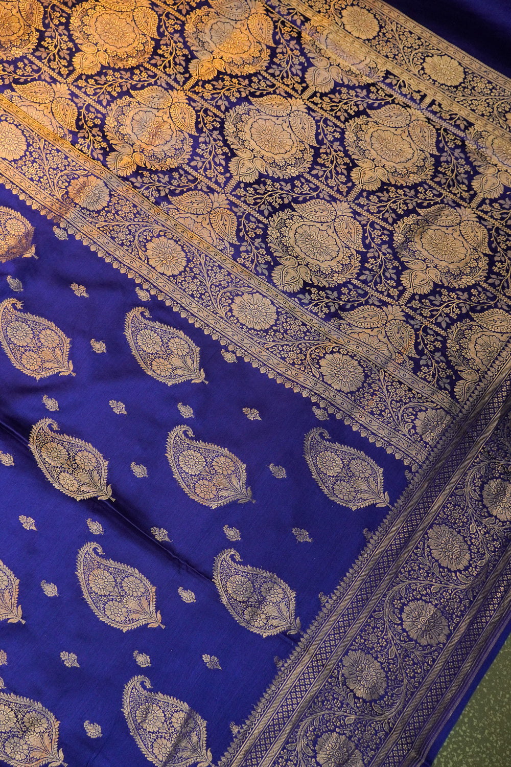 Handwoven Blue Banarasi Mashru Silk Saree