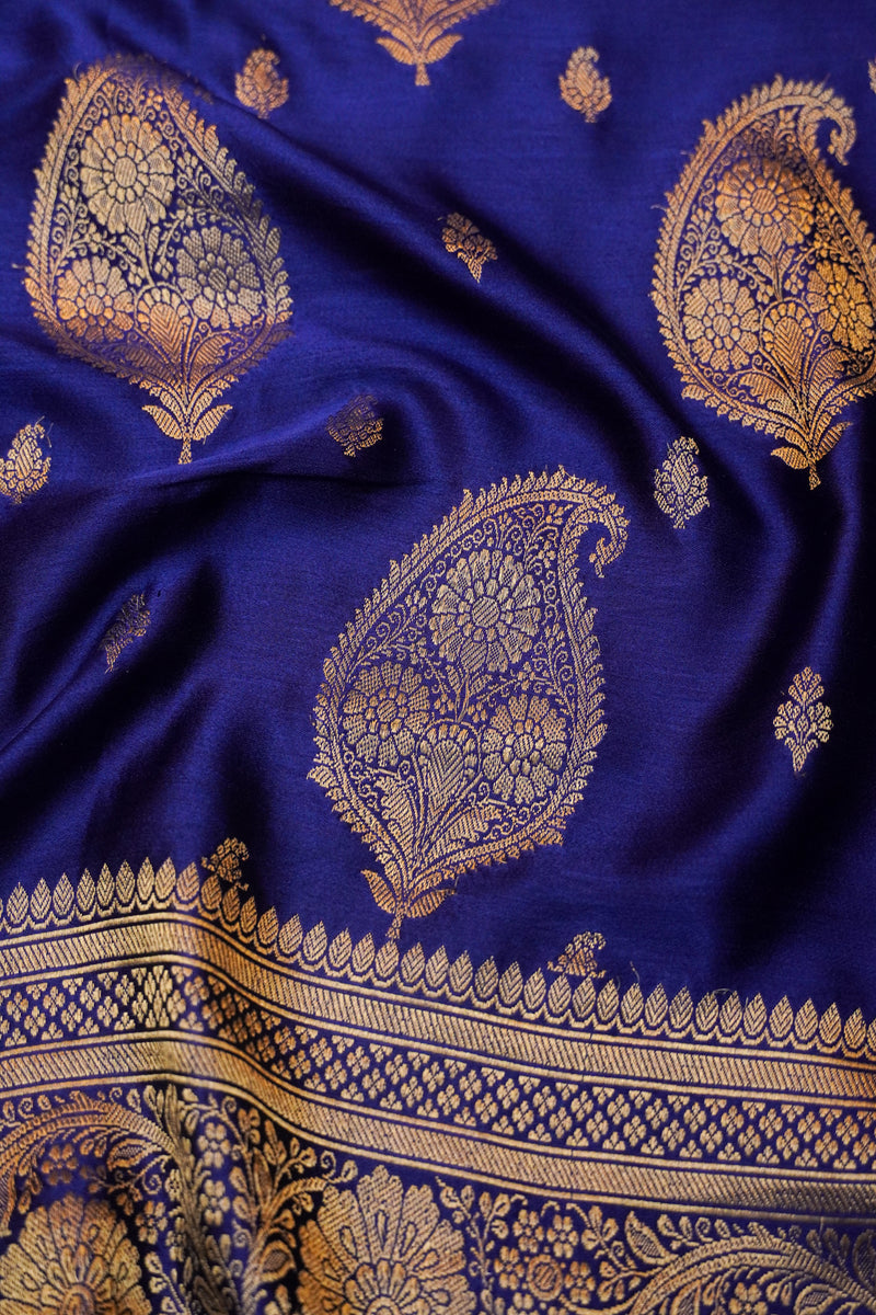 Handwoven Blue Banarasi Mashru Silk Saree