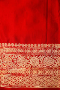 Handwoven Red Banarasi Mashru Silk Saree