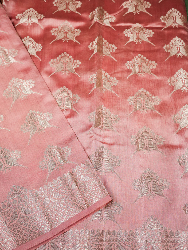 Handwoven Peach Banarasi Chiniya Silk Saree