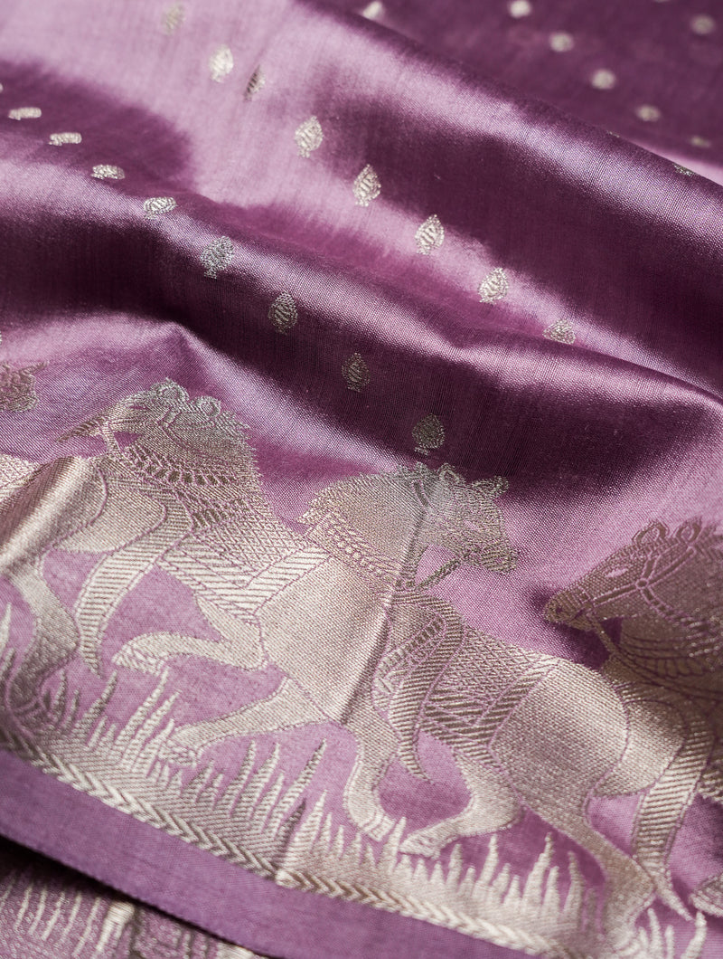 Handwoven Purple Banarasi Chiniya Silk Saree