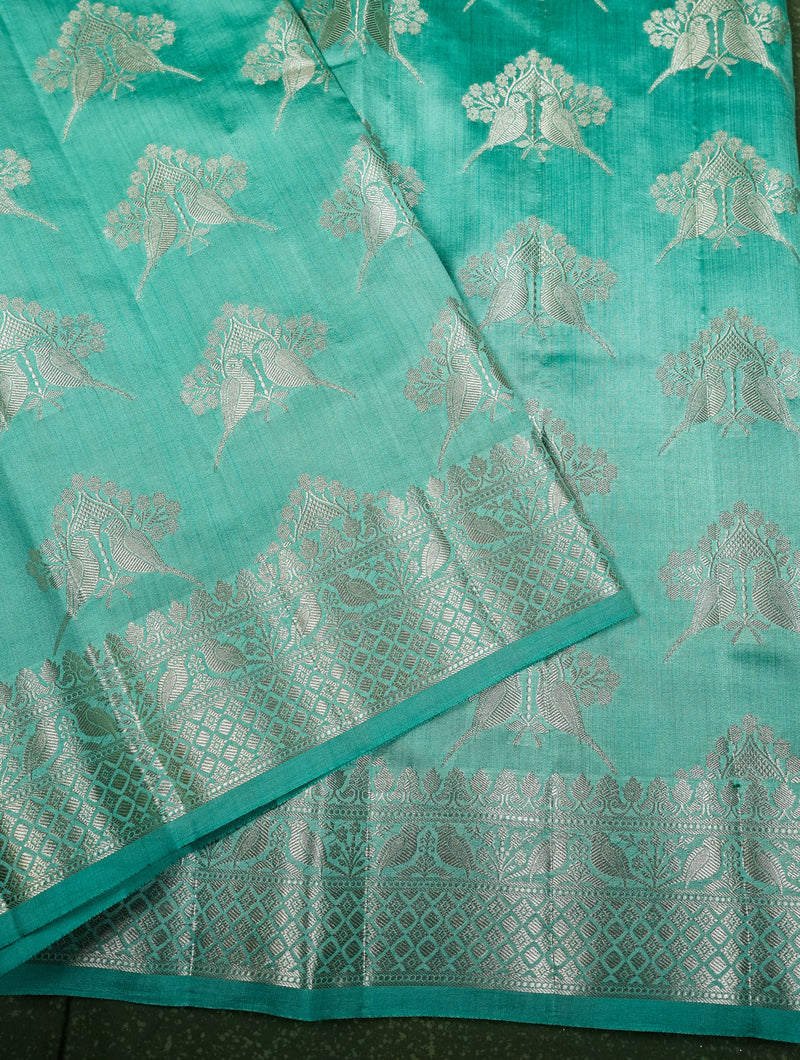 Handwoven Aqua Blue Banarasi Chiniya Silk Saree