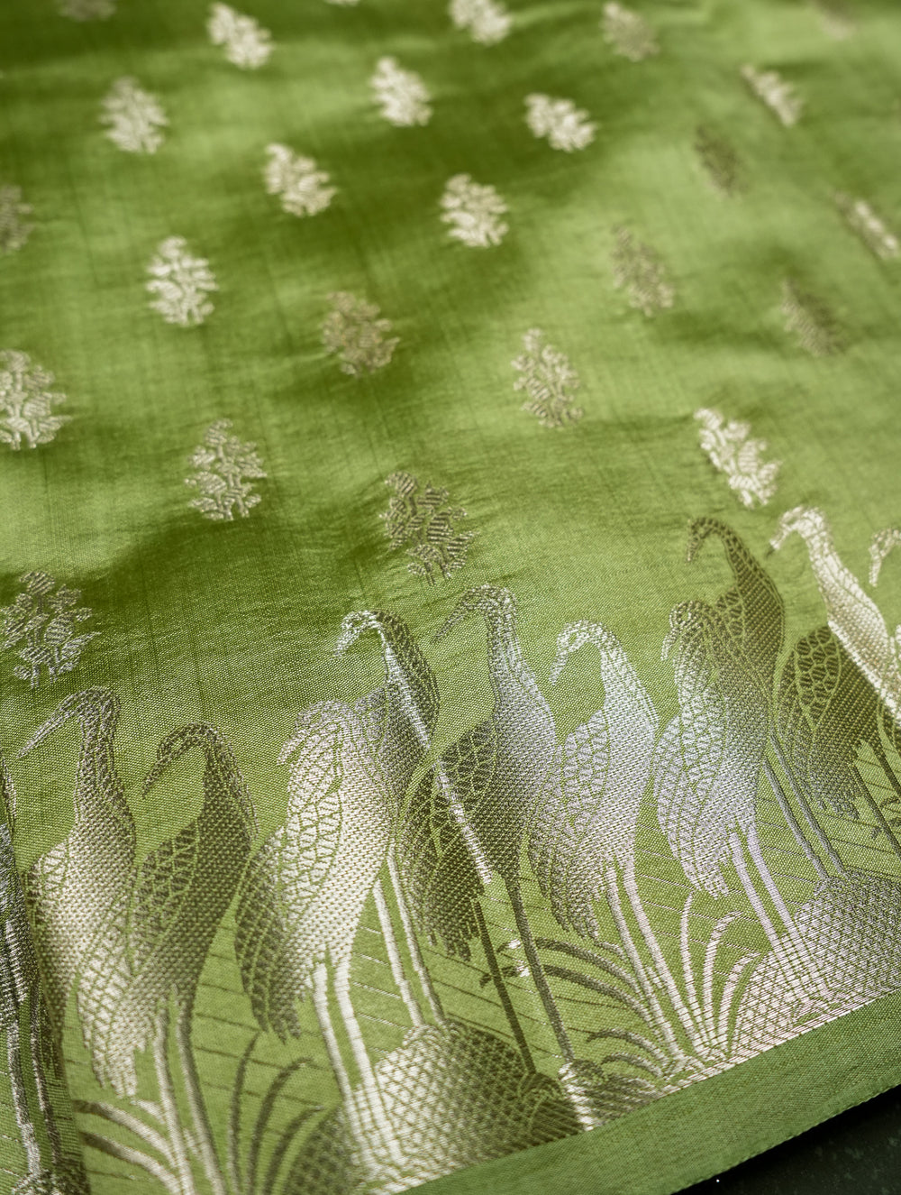 Handwoven Green Banarasi Chiniya Silk Saree