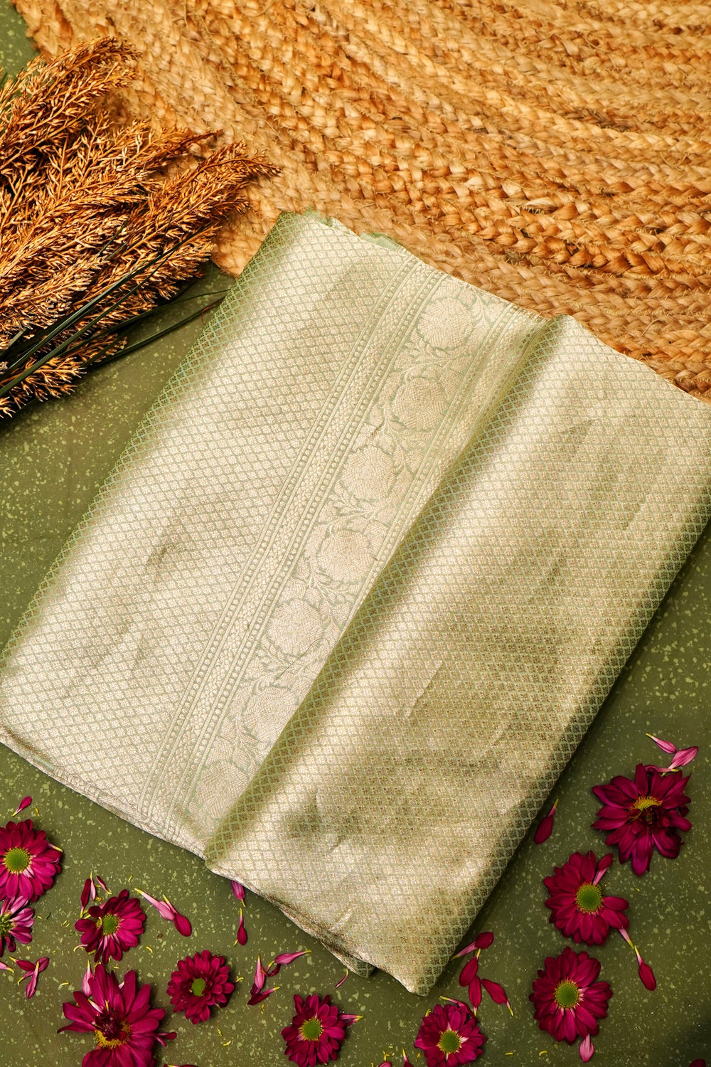 Handwoven Pista Green  Banarasi Katan Soft Silk Saree