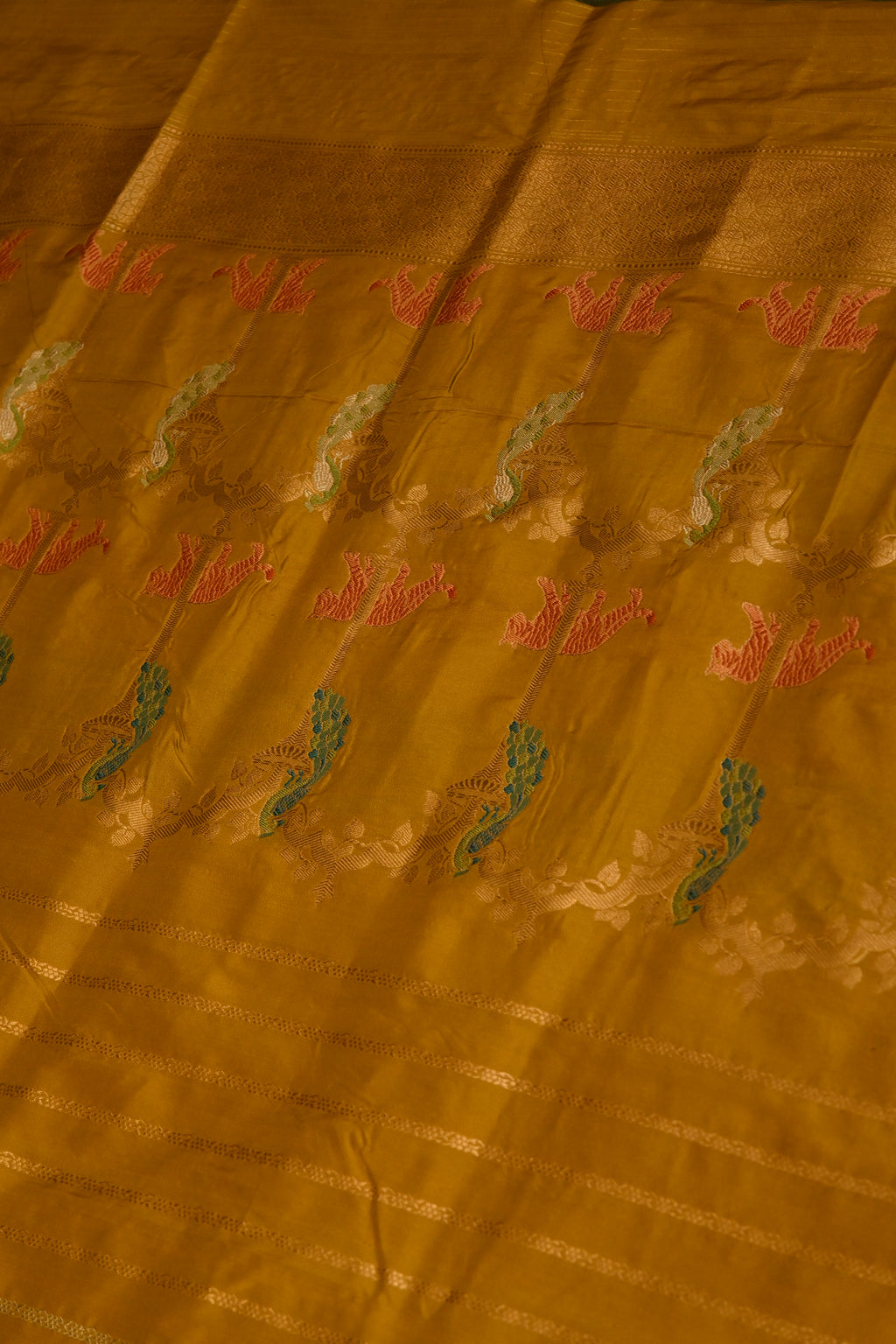 Handwoven Mustard Yellow Banarasi Katan Silk Saree