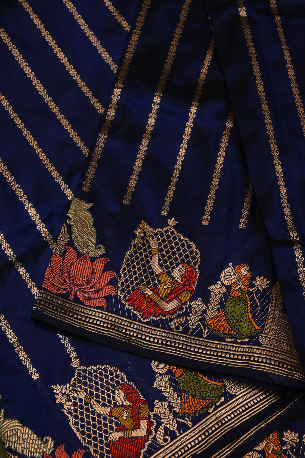 Handwoven Dark Blue Banarasi Katan Silk Saree