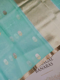 Handwoven Aqua Green Banarasi Kora Silk Saree