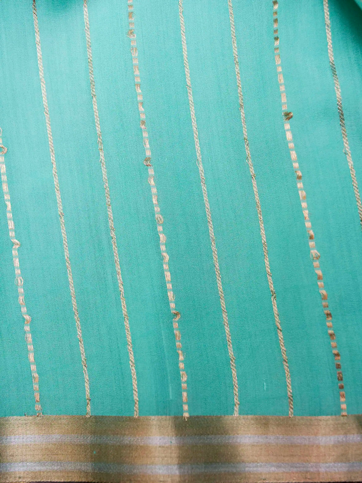 Handwoven Aqua Green Banarasi Kora Silk Saree