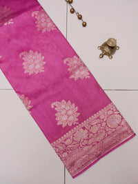 Handwoven Pink Banarasi Tussar Silk Saree