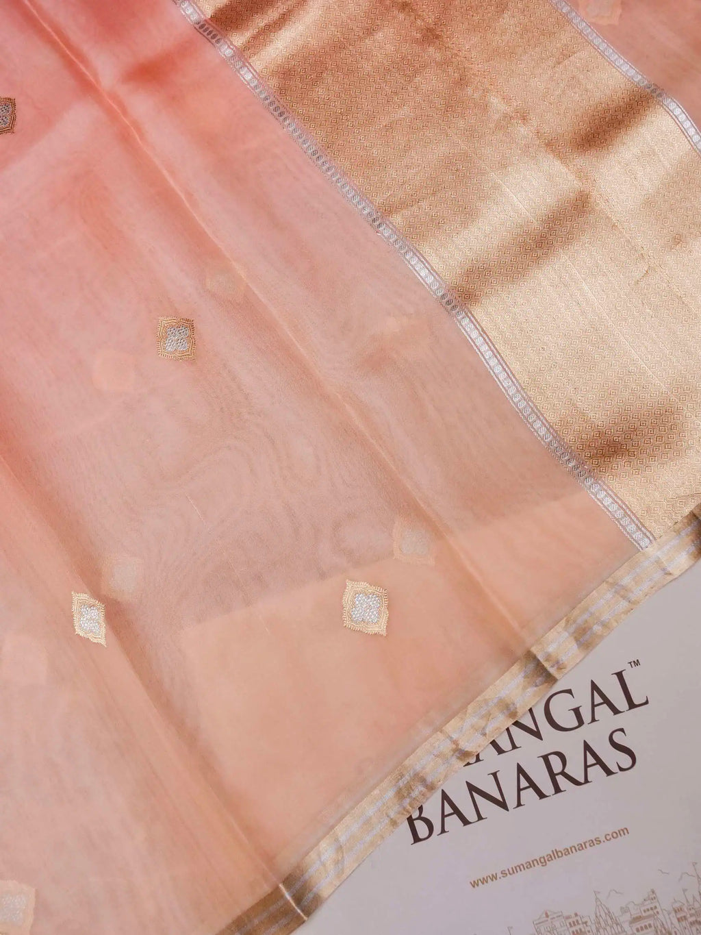 Handwoven Orange Banarasi Organza Silk Saree