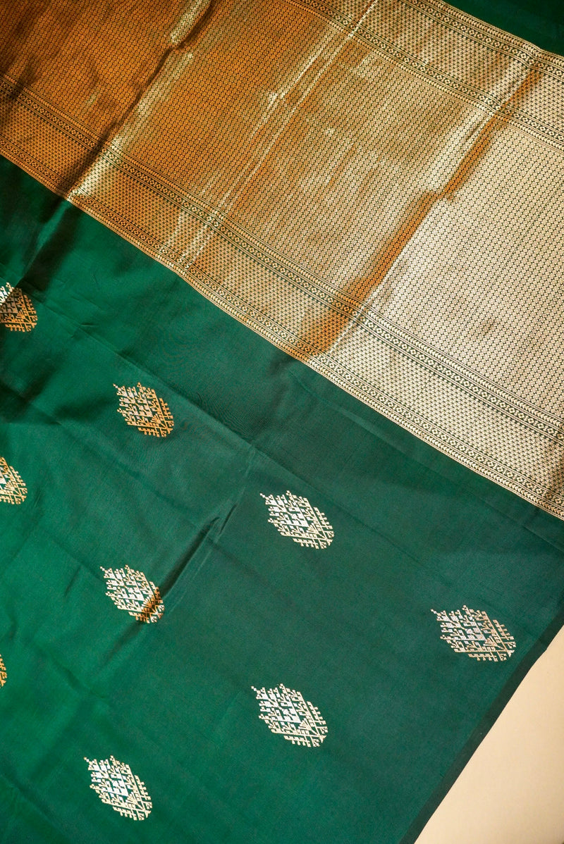 Handwoven Green Banarasi Soft Silk Saree