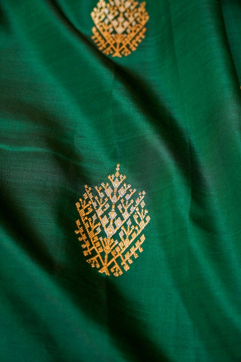 Handwoven Green Banarasi Soft Silk Saree