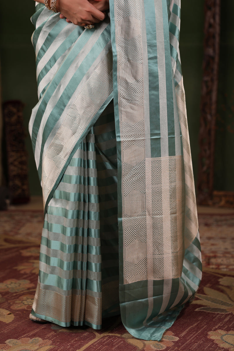 Phool | Handwoven Turquoise Green Banarasi Mashru Silk Saree