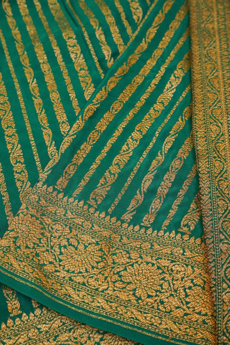 Handwoven Green Banarasi Crepe Georgette Saree