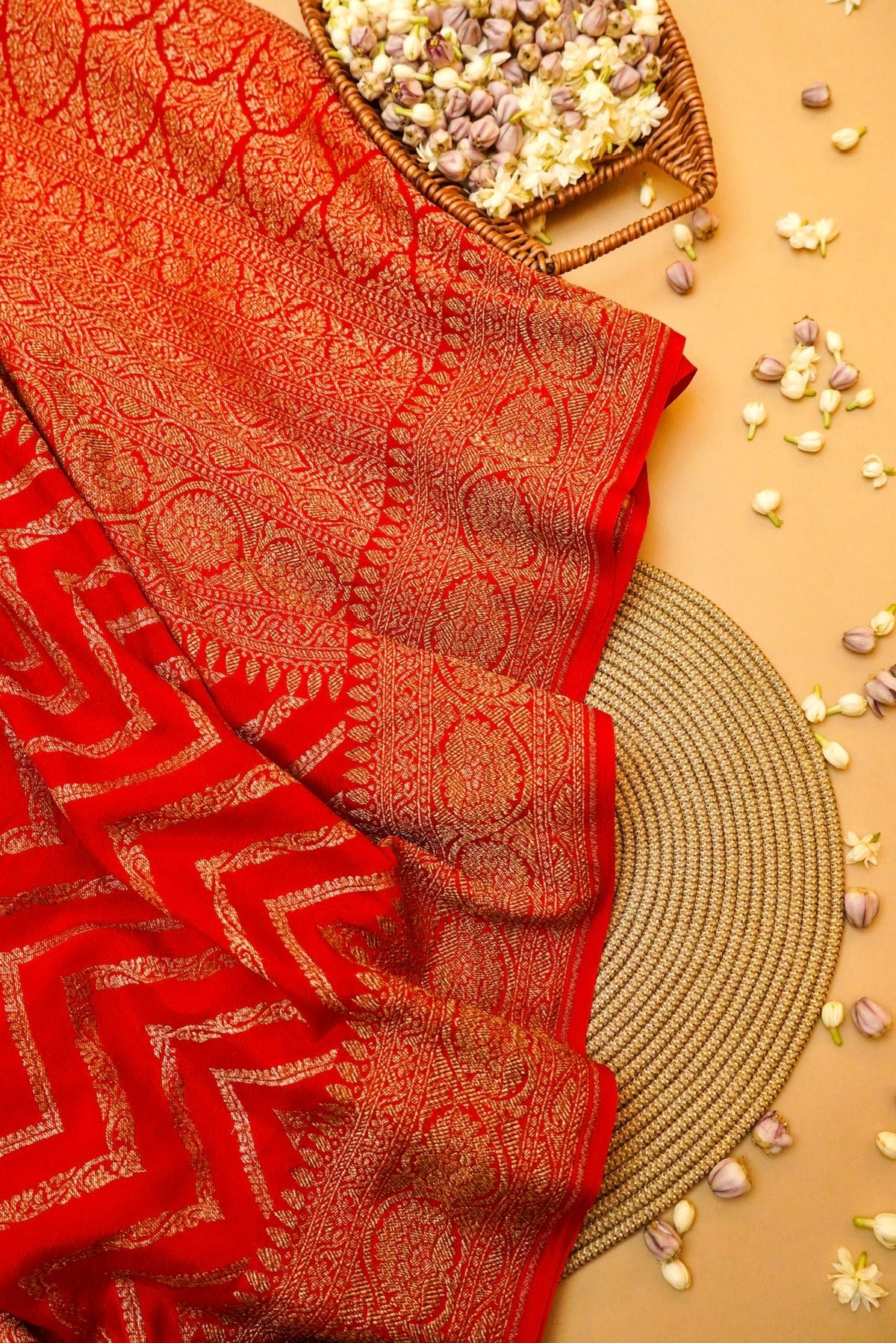 Handwoven Red  Banarasi Crepe Georgette Saree