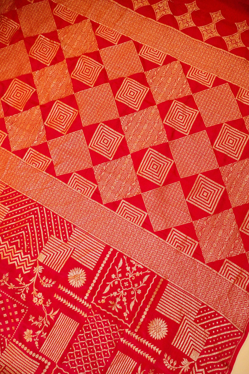 Handwoven Red Banarasi Crepe Georgette Saree