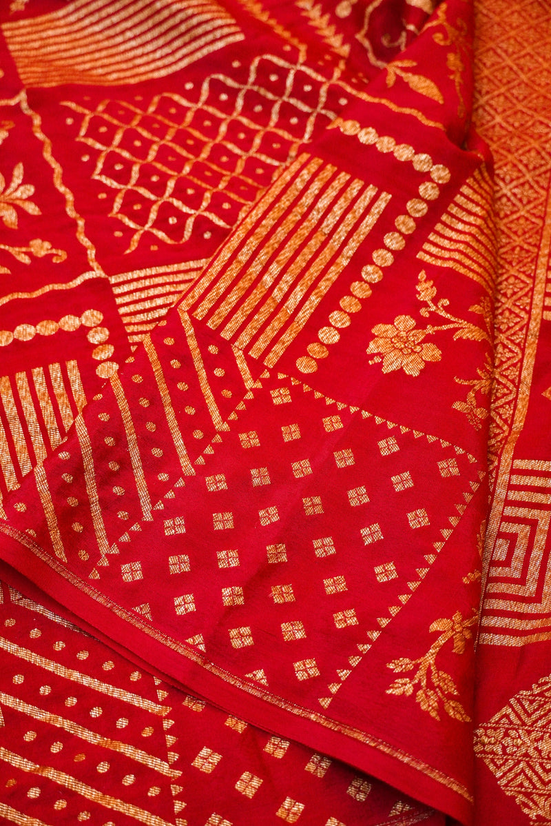 Handwoven Red Banarasi Crepe Georgette Saree